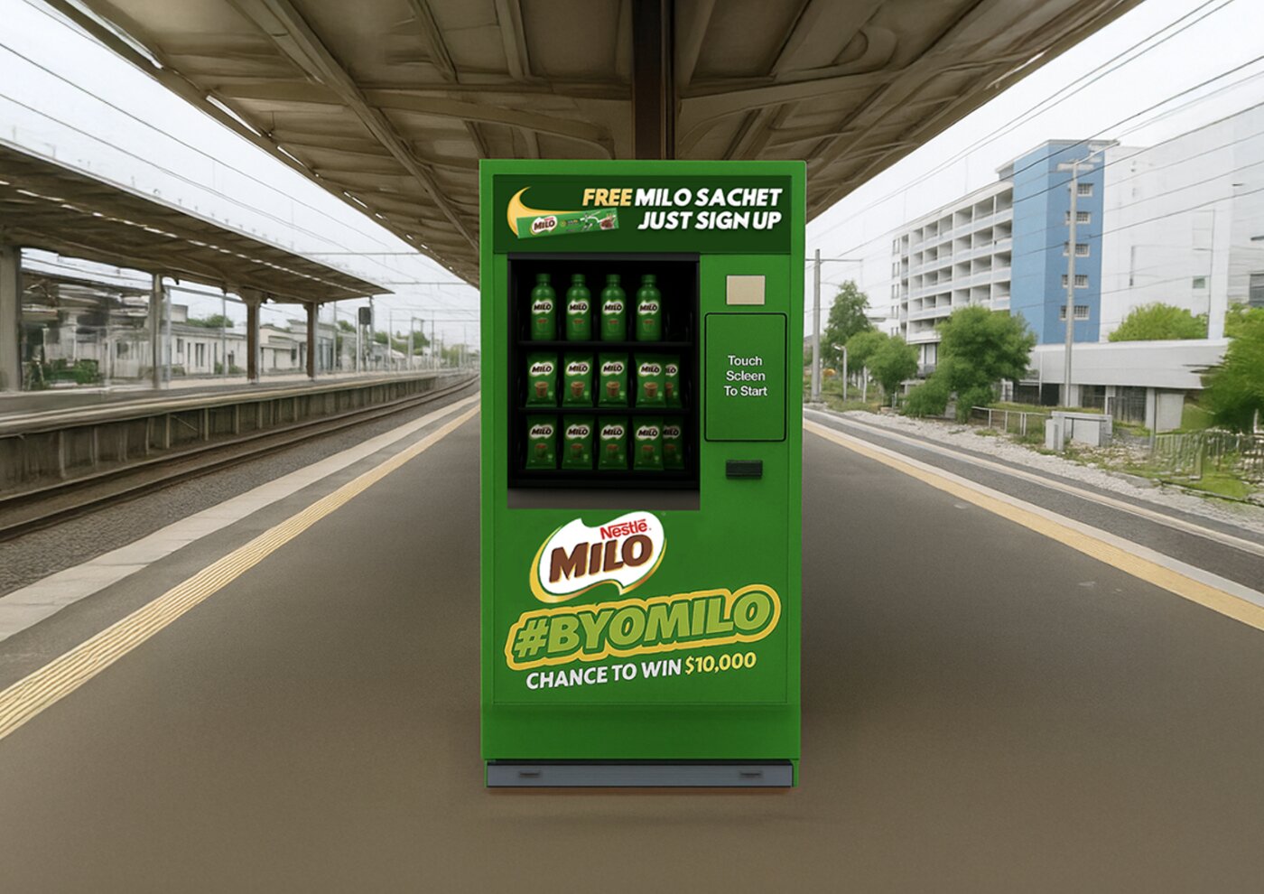 BYOMilo campaign visual 3 — interactive vending machine